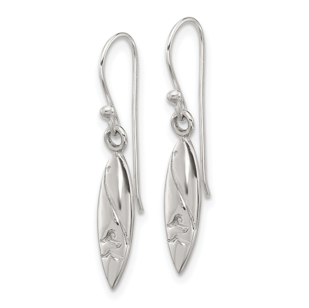 SS Polished Pointed Oval Wave Shephard Hook Dangle Earrings