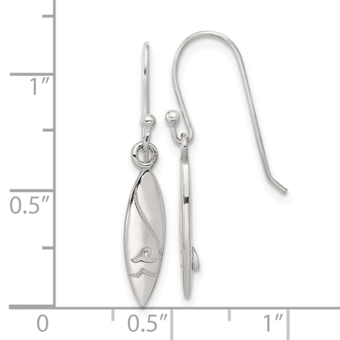 SS Polished Pointed Oval Wave Shephard Hook Dangle Earrings