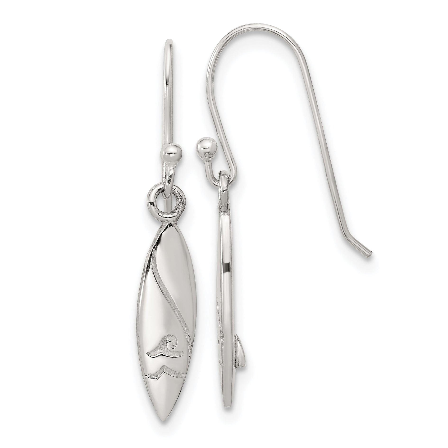 SS Polished Pointed Oval Wave Shephard Hook Dangle Earrings