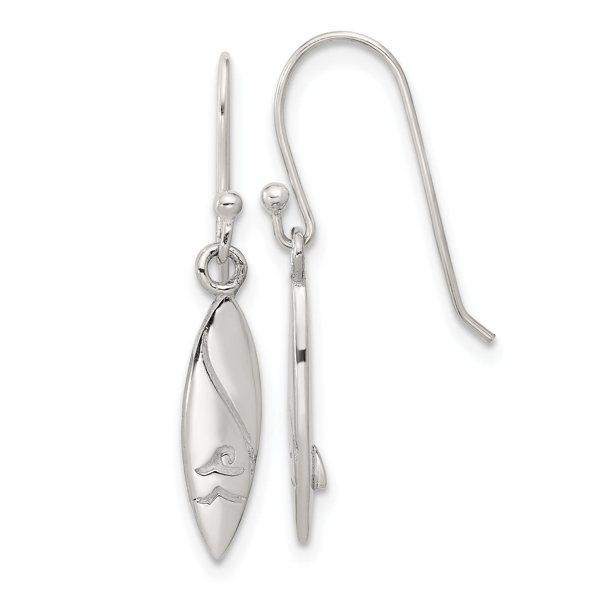 SS Polished Pointed Oval Wave Shephard Hook Dangle Earrings