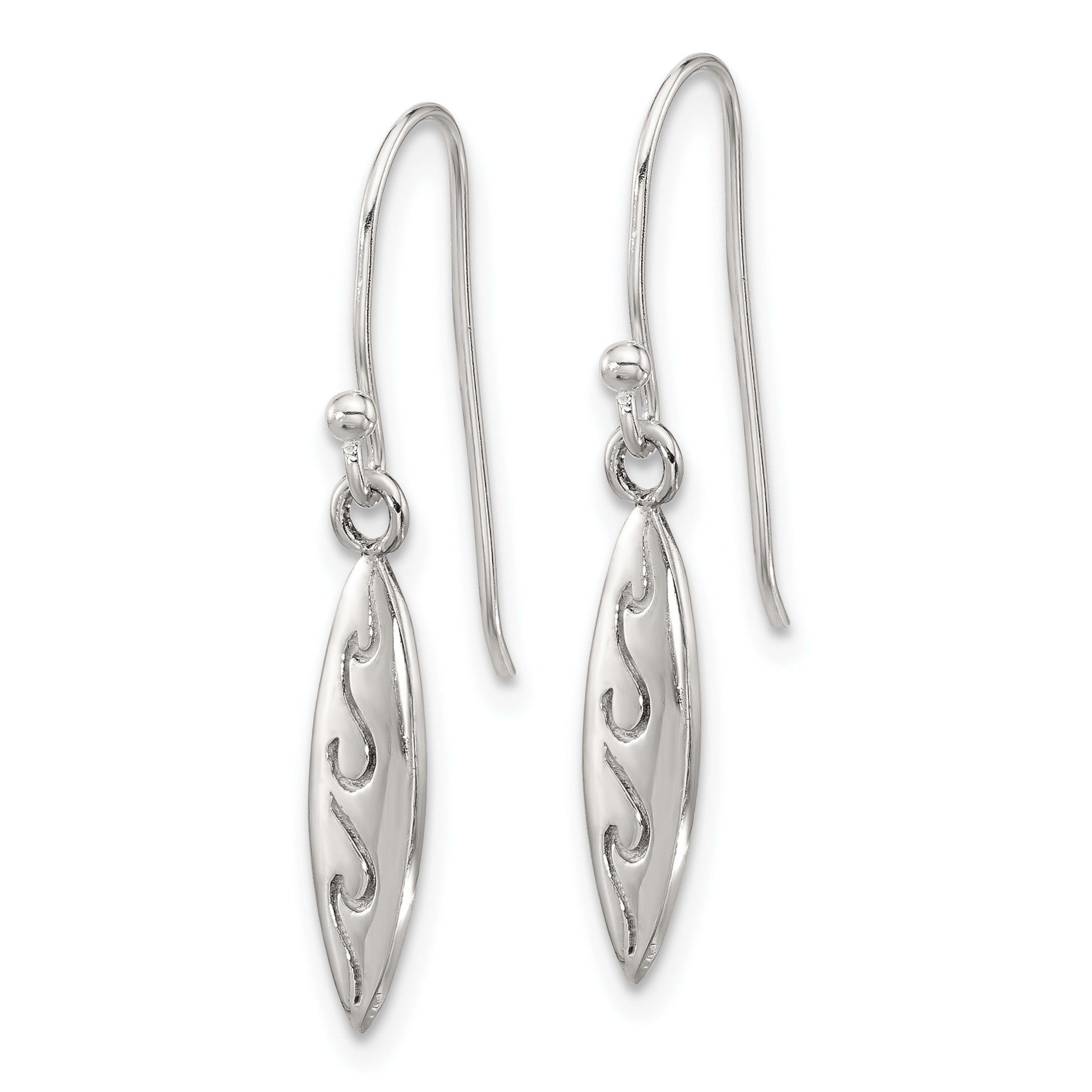 Sterling Silver Polished Etched Waves Pointed Oval Earrings Secondary image