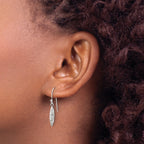 Sterling Silver Polished Etched Waves Pointed Oval Earrings