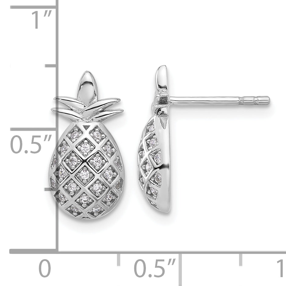 Pure Fire Sterling Silver Rhod-plated CZ Pineapple Post Earrings