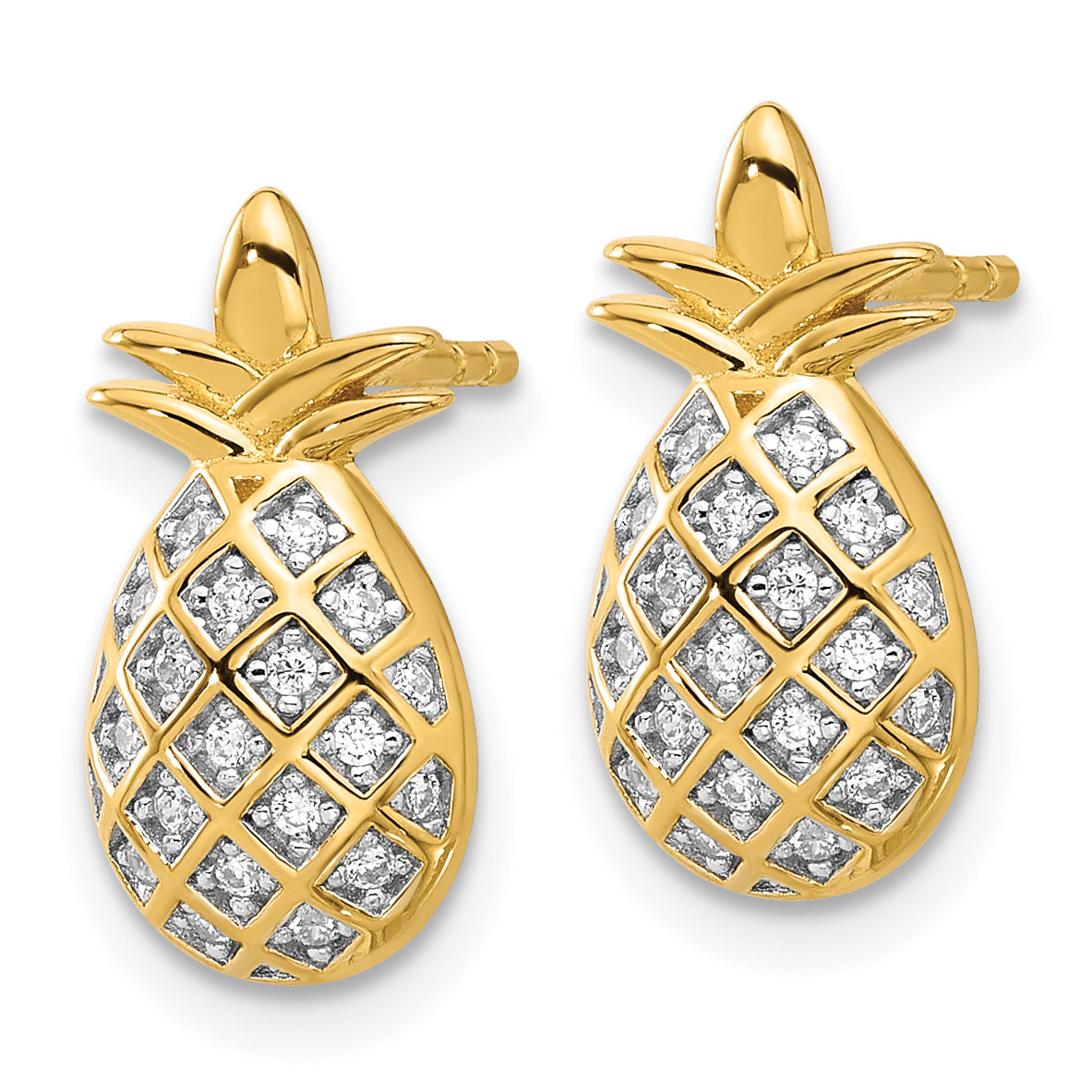 Pure Fire Sterling Silver Gold-tone CZ Pineapple Post Earrings Secondary image