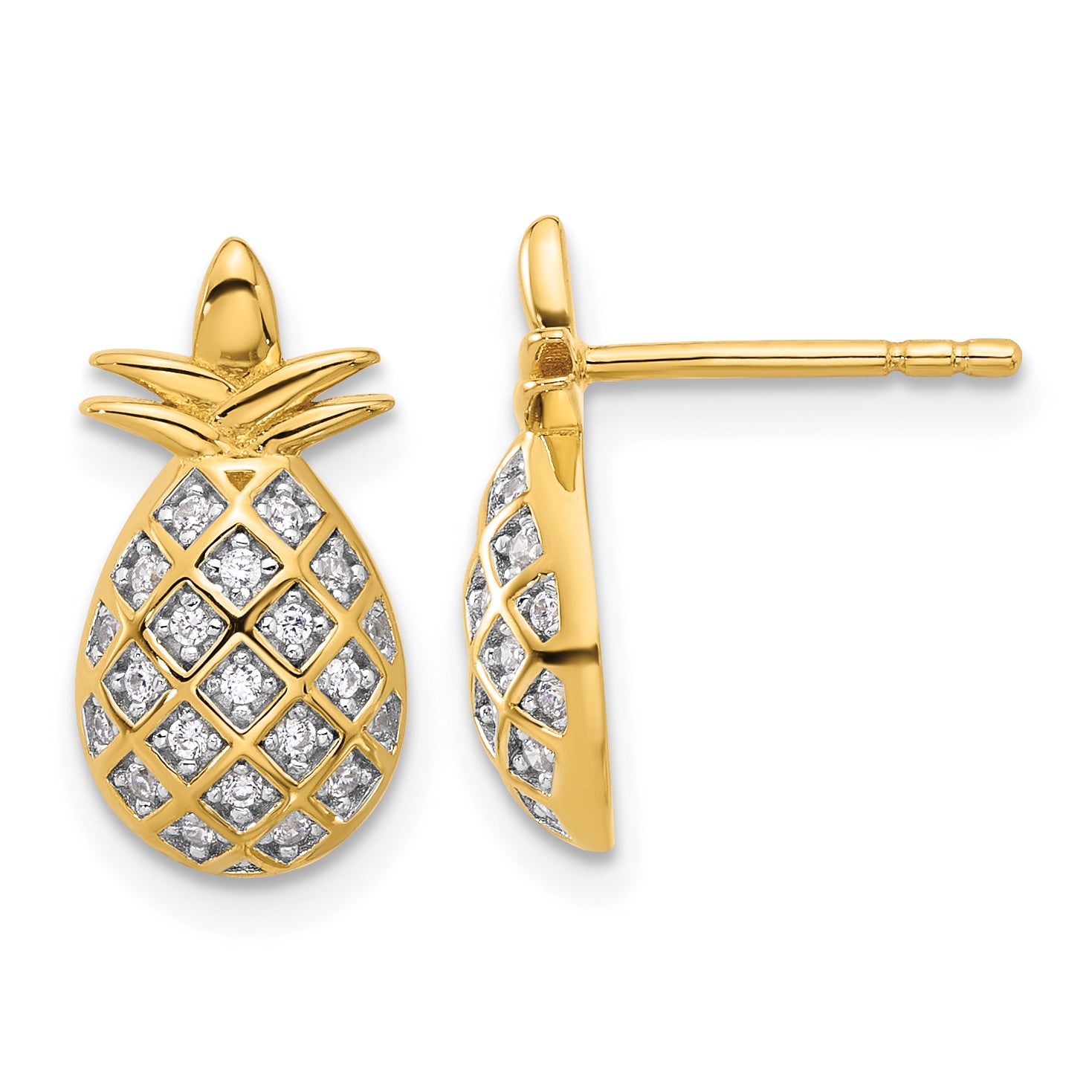 Pure Fire Sterling Silver Gold-tone CZ Pineapple Post Earrings Main image