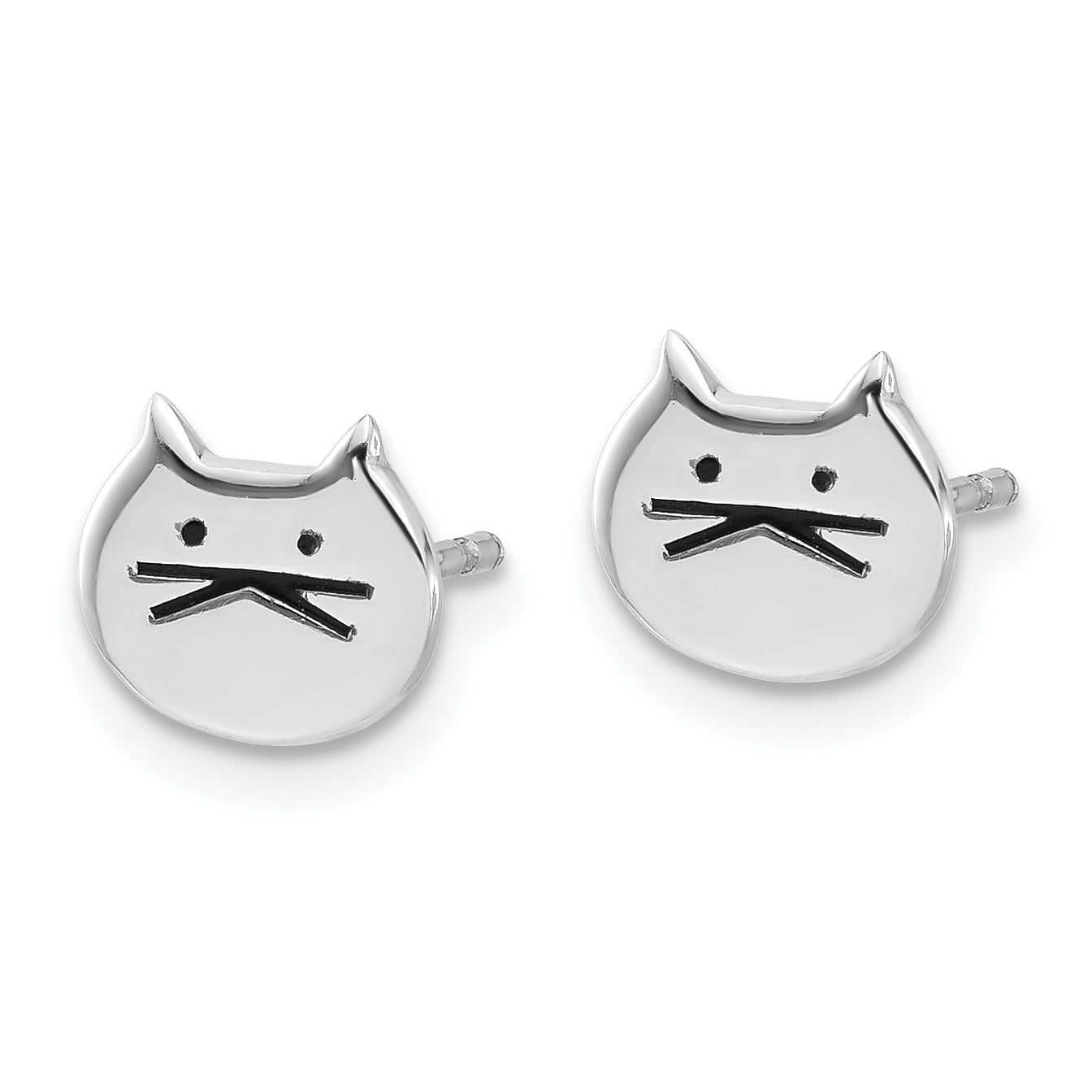 Sterling Silver Rhodium-plated Madi K Enamel Cat Face Post Earrings Secondary image