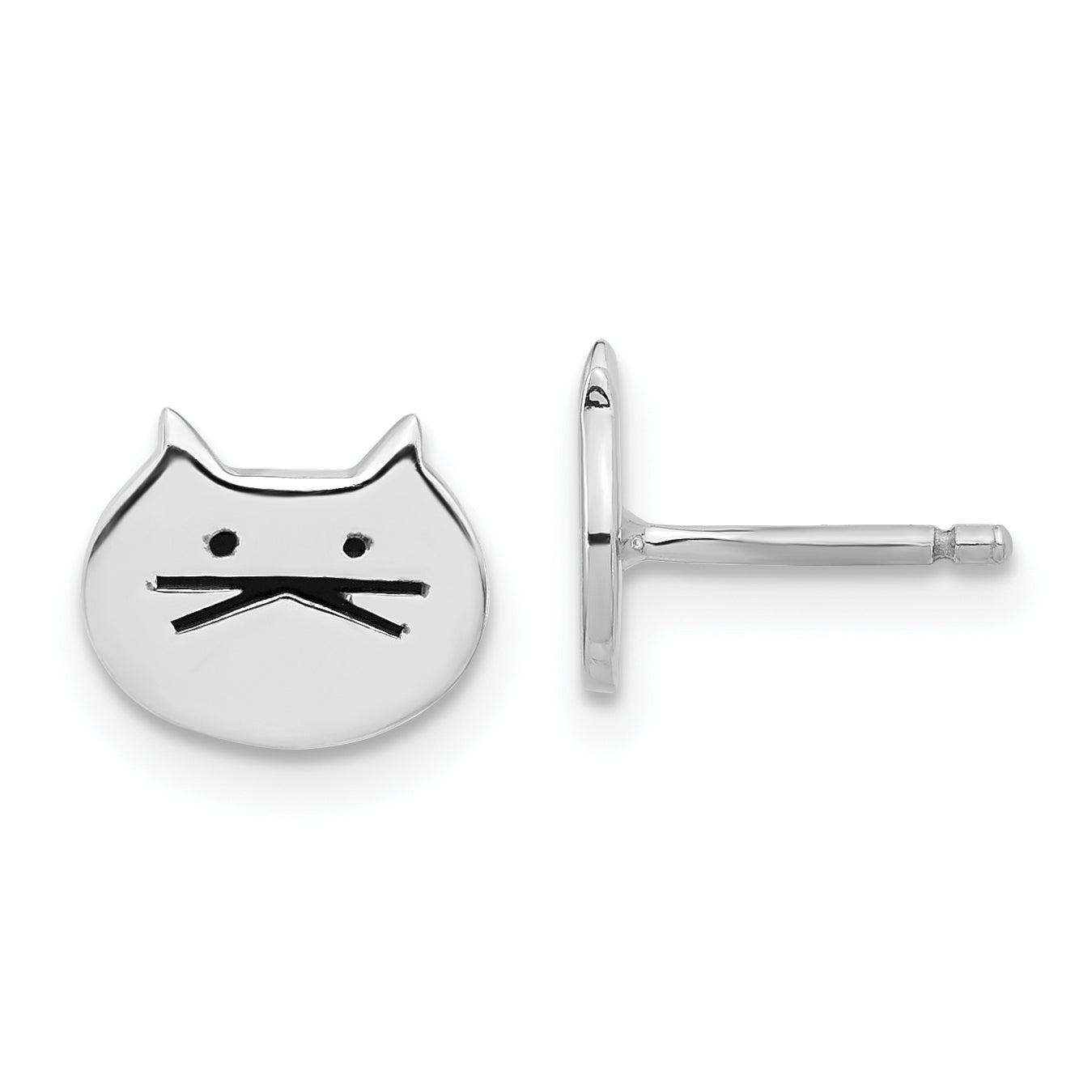 Sterling Silver Rhodium-plated Madi K Enamel Cat Face Post Earrings Main image