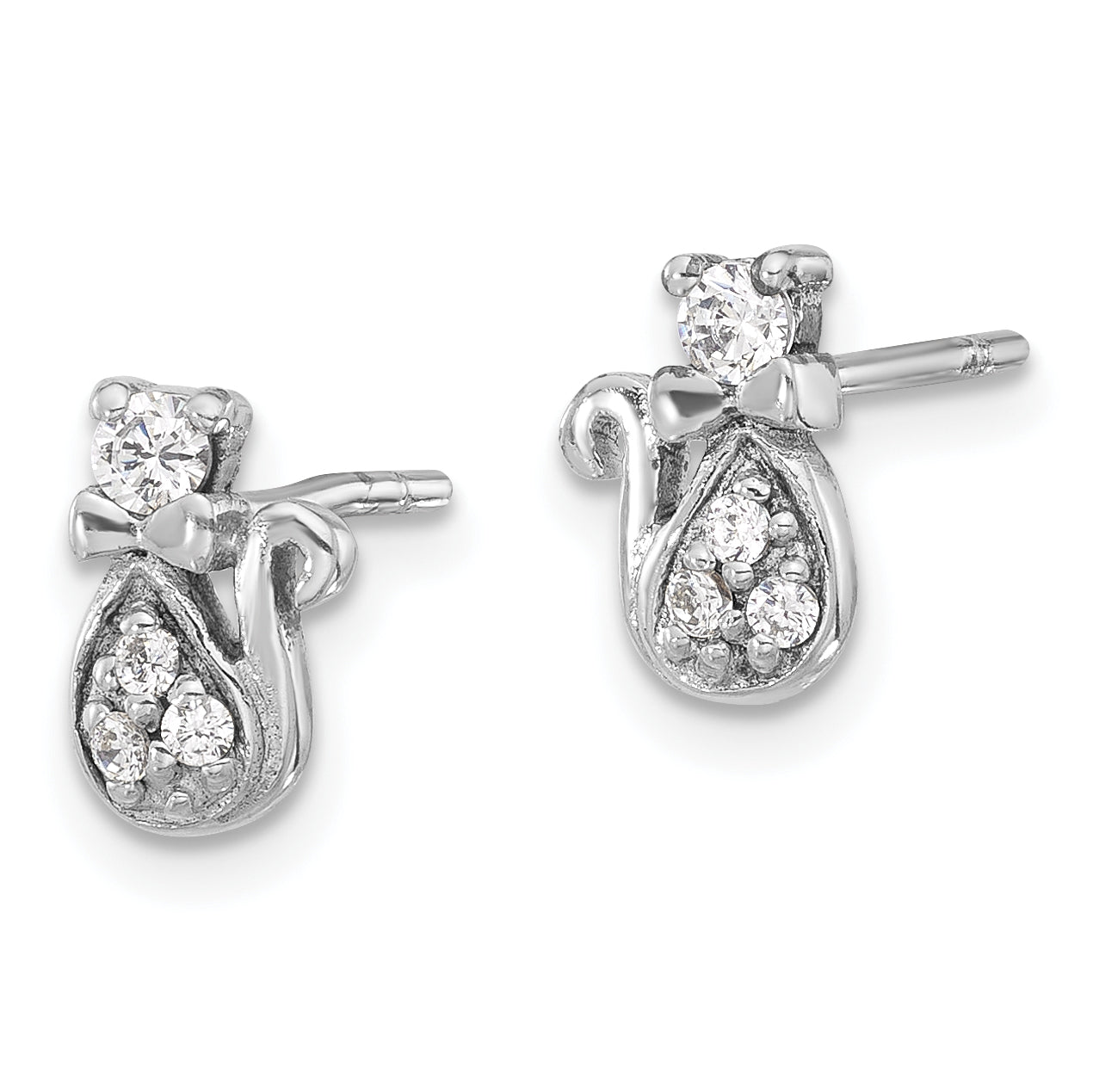 Sterling Silver Rhodium-plated CZ Cat Post Earrings Secondary image