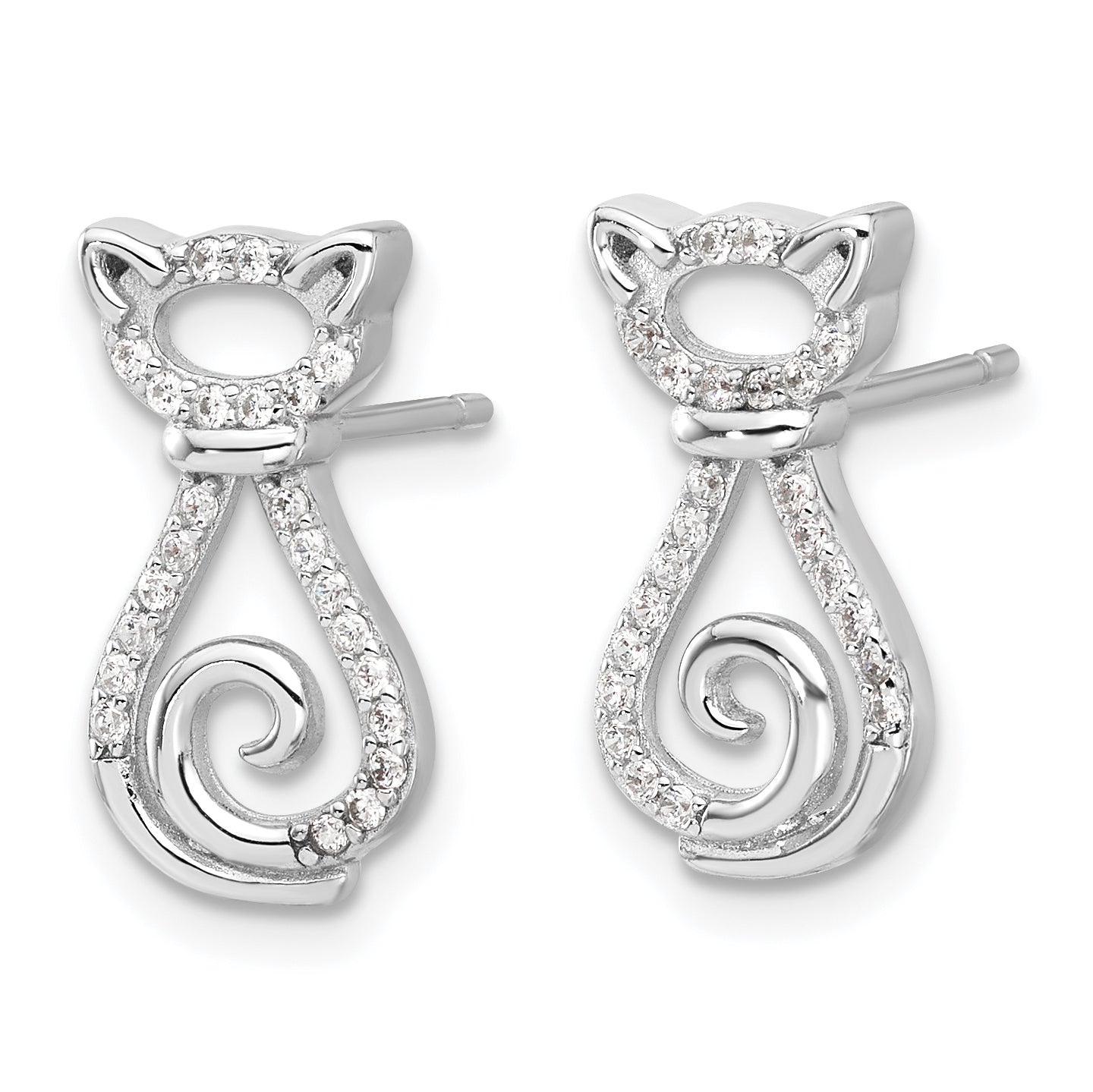 Sterling Silver Rhodium-plated CZ Cat Post Earrings