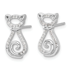 Sterling Silver Rhodium-plated CZ Cat Post Earrings