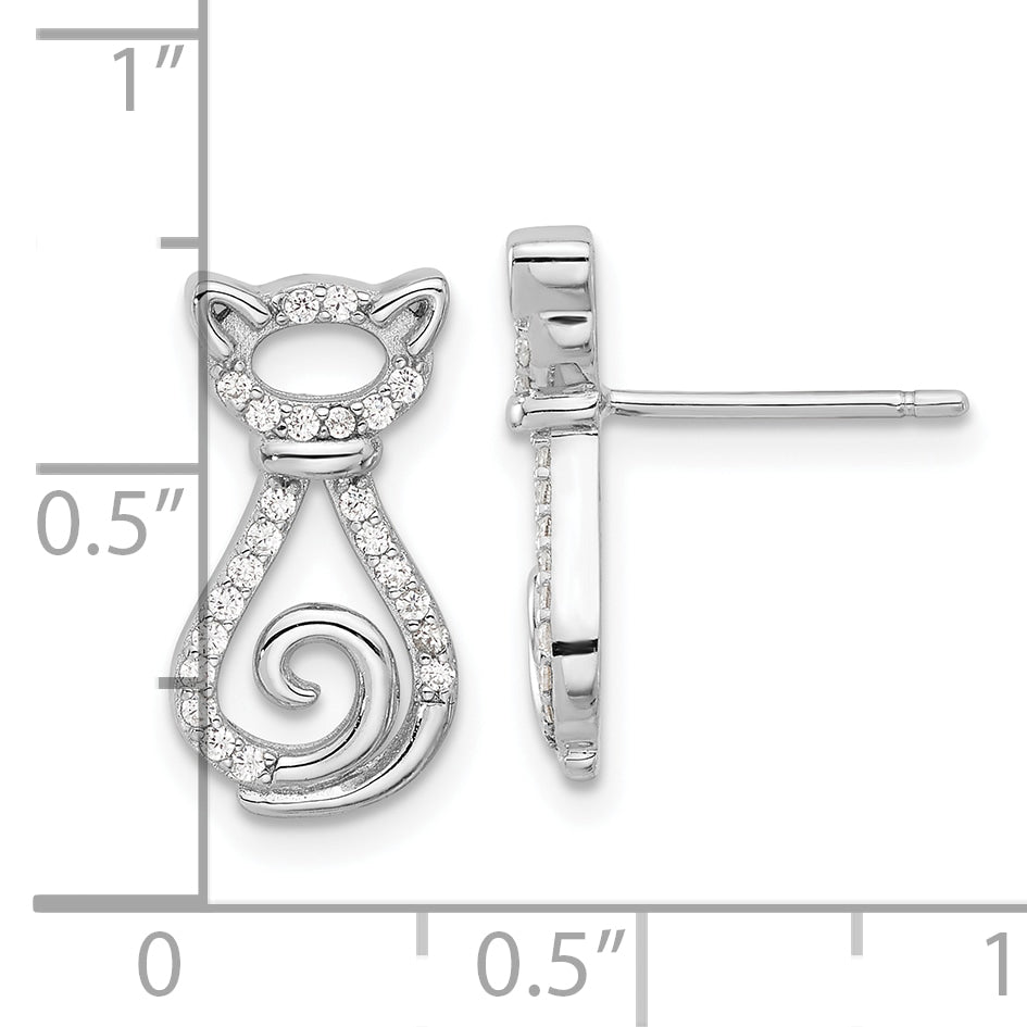 Sterling Silver Rhodium-plated CZ Cat Post Earrings