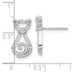 Sterling Silver Rhodium-plated CZ Cat Post Earrings