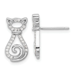 Sterling Silver Rhodium-plated CZ Cat Post Earrings