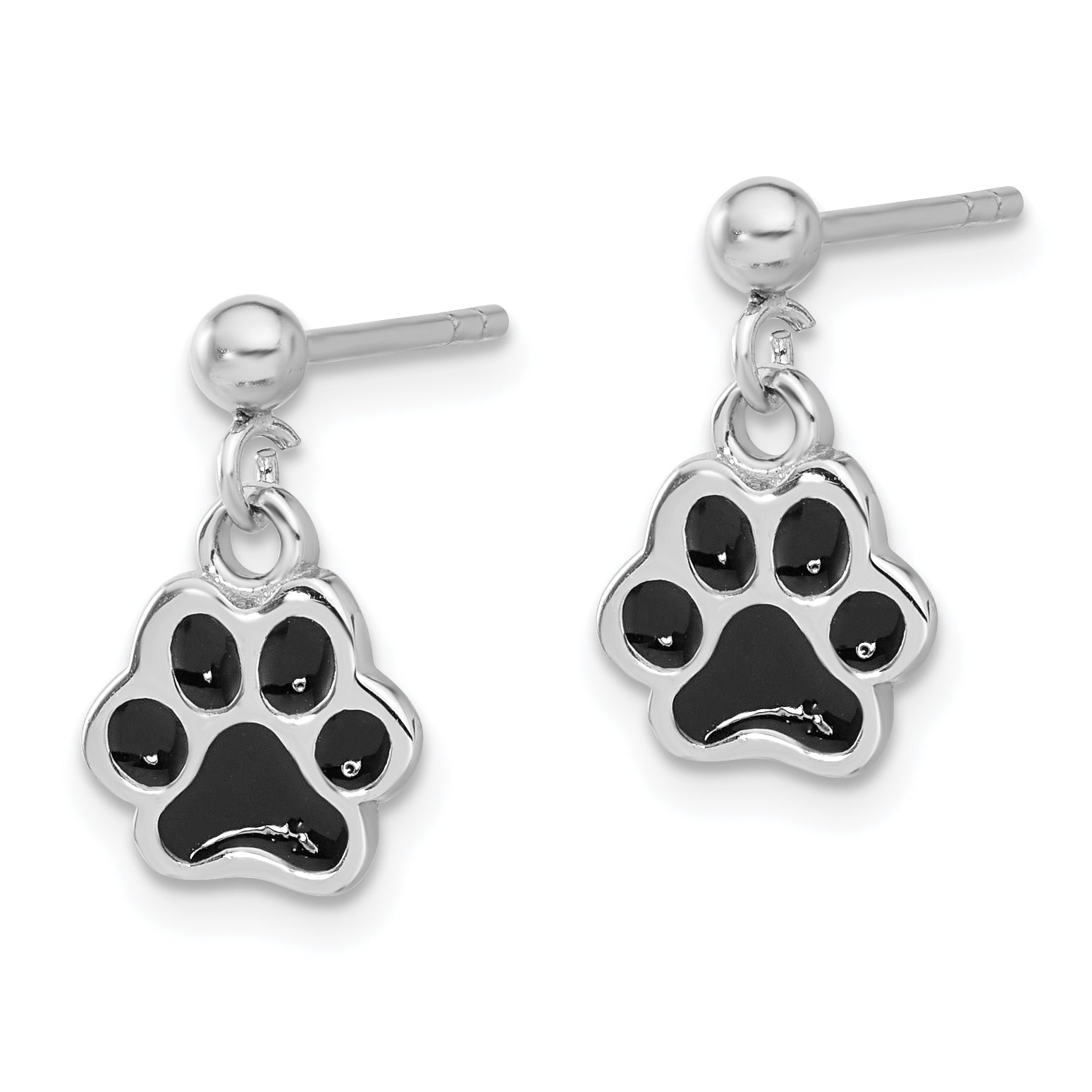 Sterling Silver Rhodium-plated Enameled Dog Paw Post Dangle Earrings Secondary image
