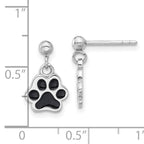 Sterling Silver Rhodium-plated Enameled Dog Paw Post Dangle Earrings