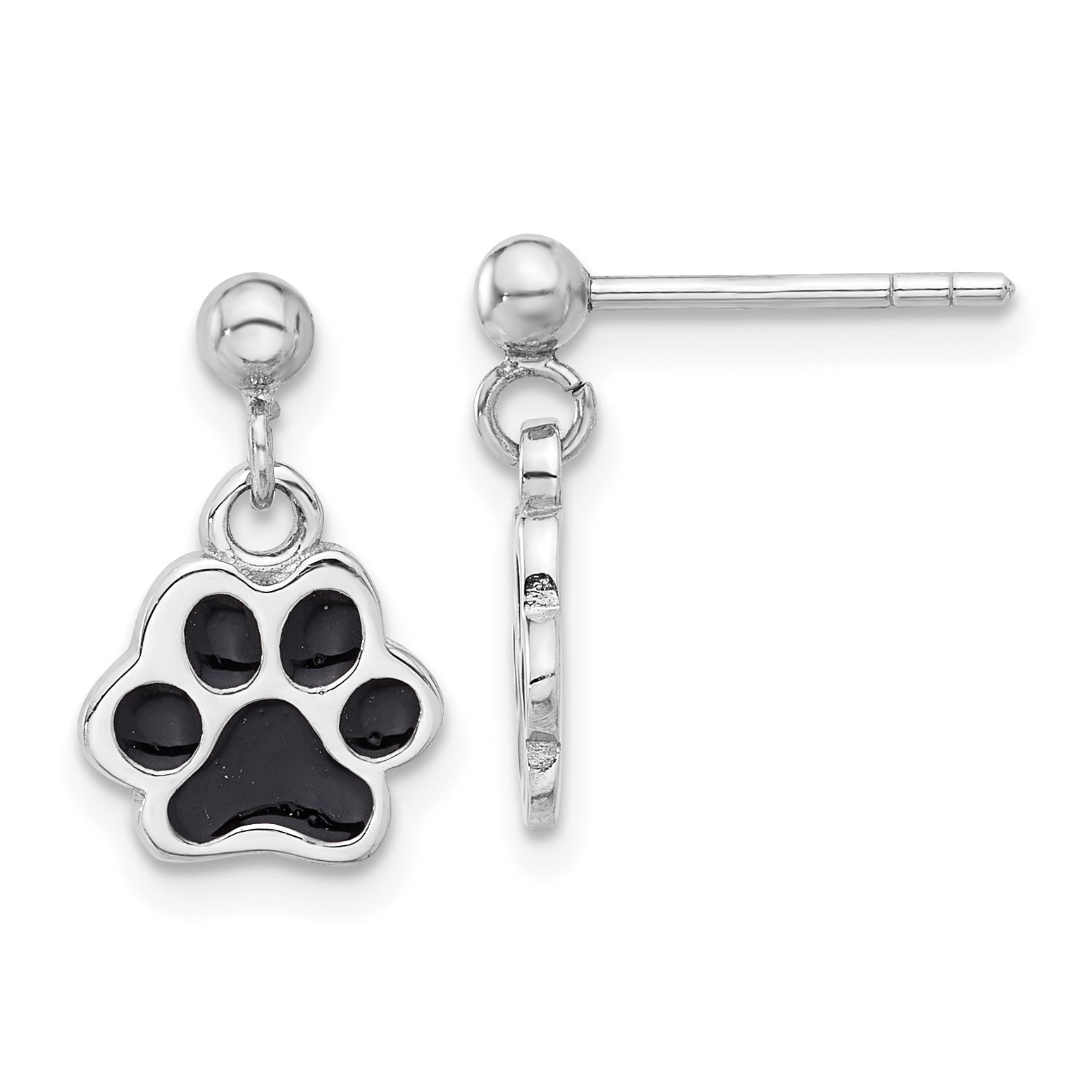 Sterling Silver Rhodium-plated Enameled Dog Paw Post Dangle Earrings Main image