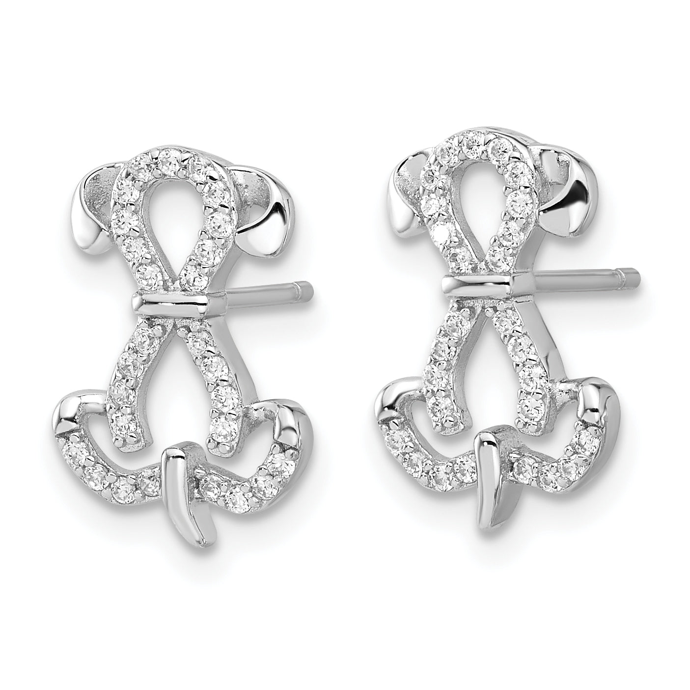 Sterling Silver Rhodium-plated CZ Dog Post Earrings Secondary image