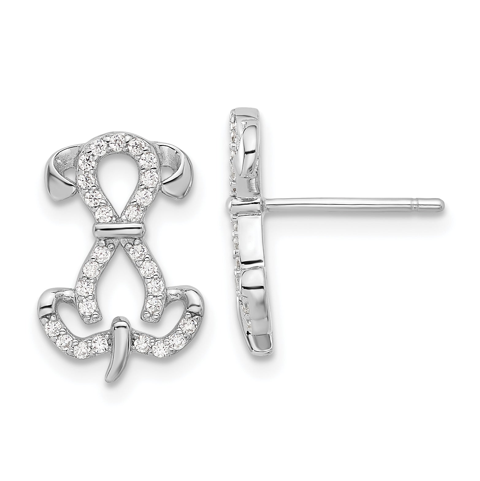 Sterling Silver Rhodium-plated CZ Dog Post Earrings Main image
