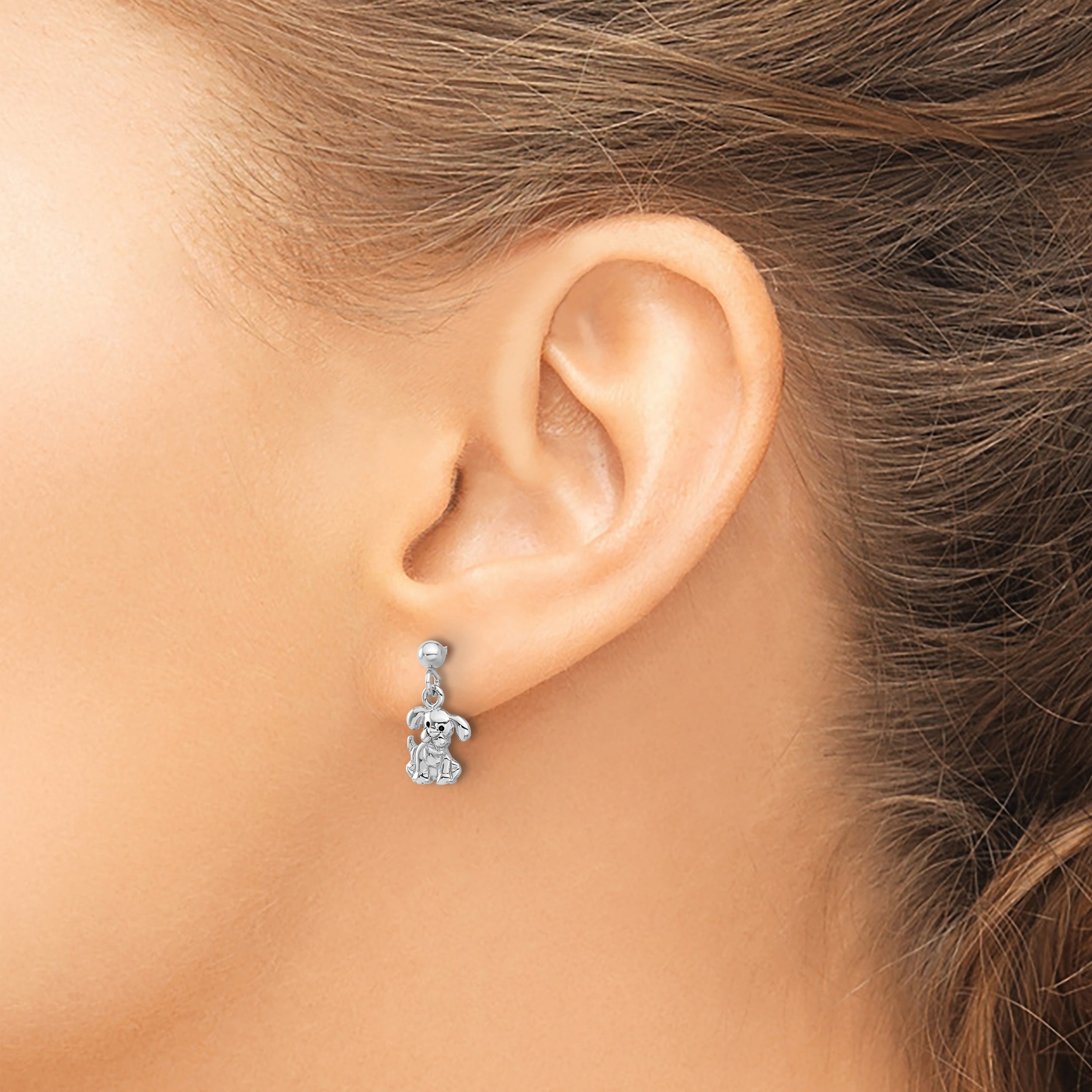 Sterling Silver Rhodium-plated Enameled Dog Post Dangle Earrings