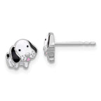 Sterling Silver Rhodium-Plated Black and White Enamel Dog Post Earrings