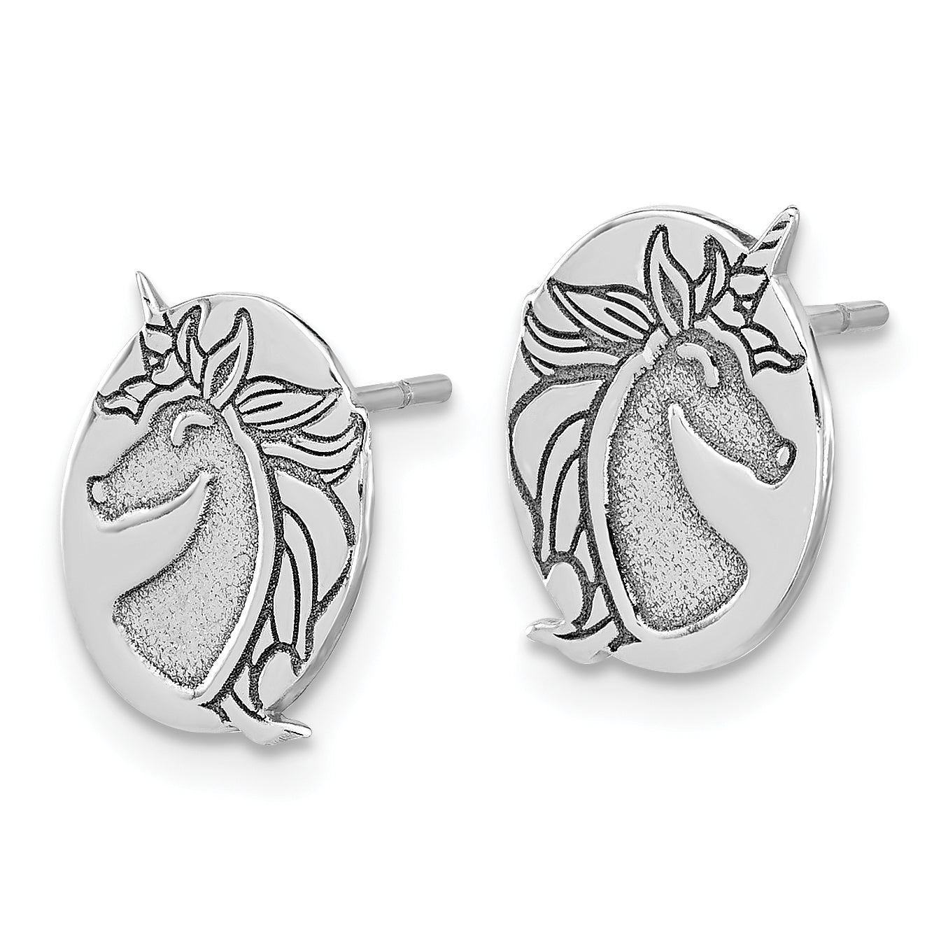 Sterling Silver Rhodium-plated Unicorn Post Earrings Secondary image