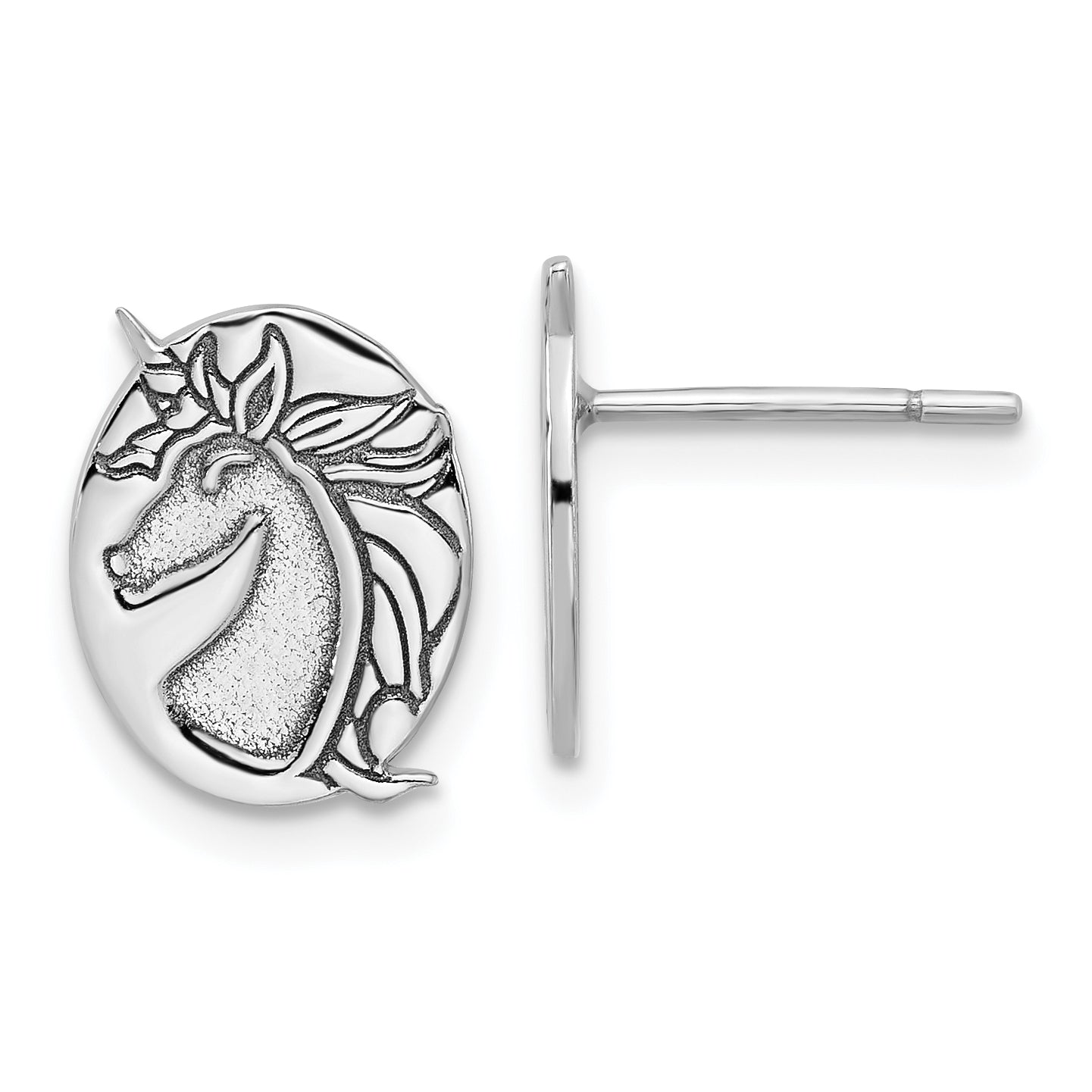 Sterling Silver Rhodium-plated Unicorn Post Earrings