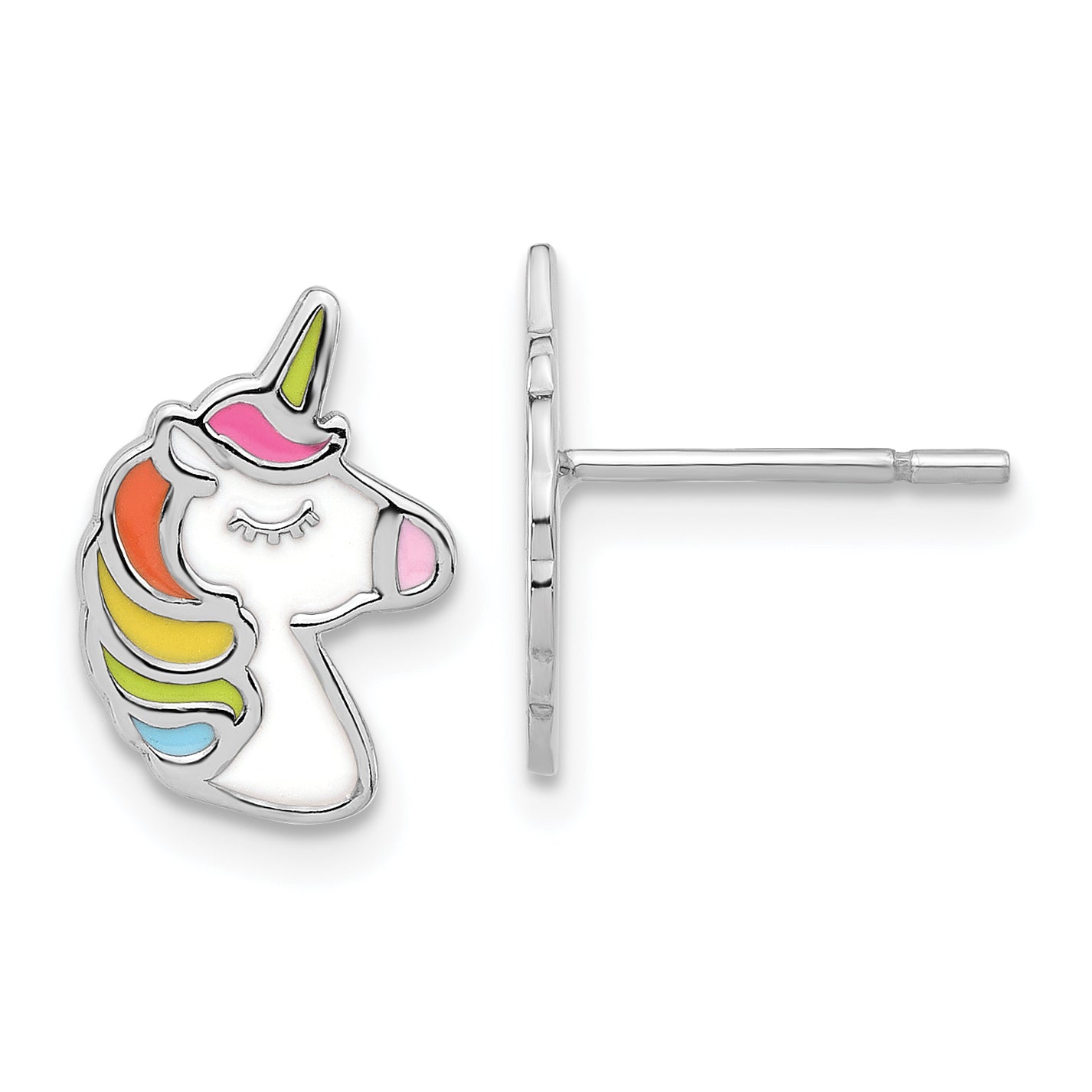Sterling Silver Rhodium-plated Polished Enameled Unicorn Post Earrings Main image