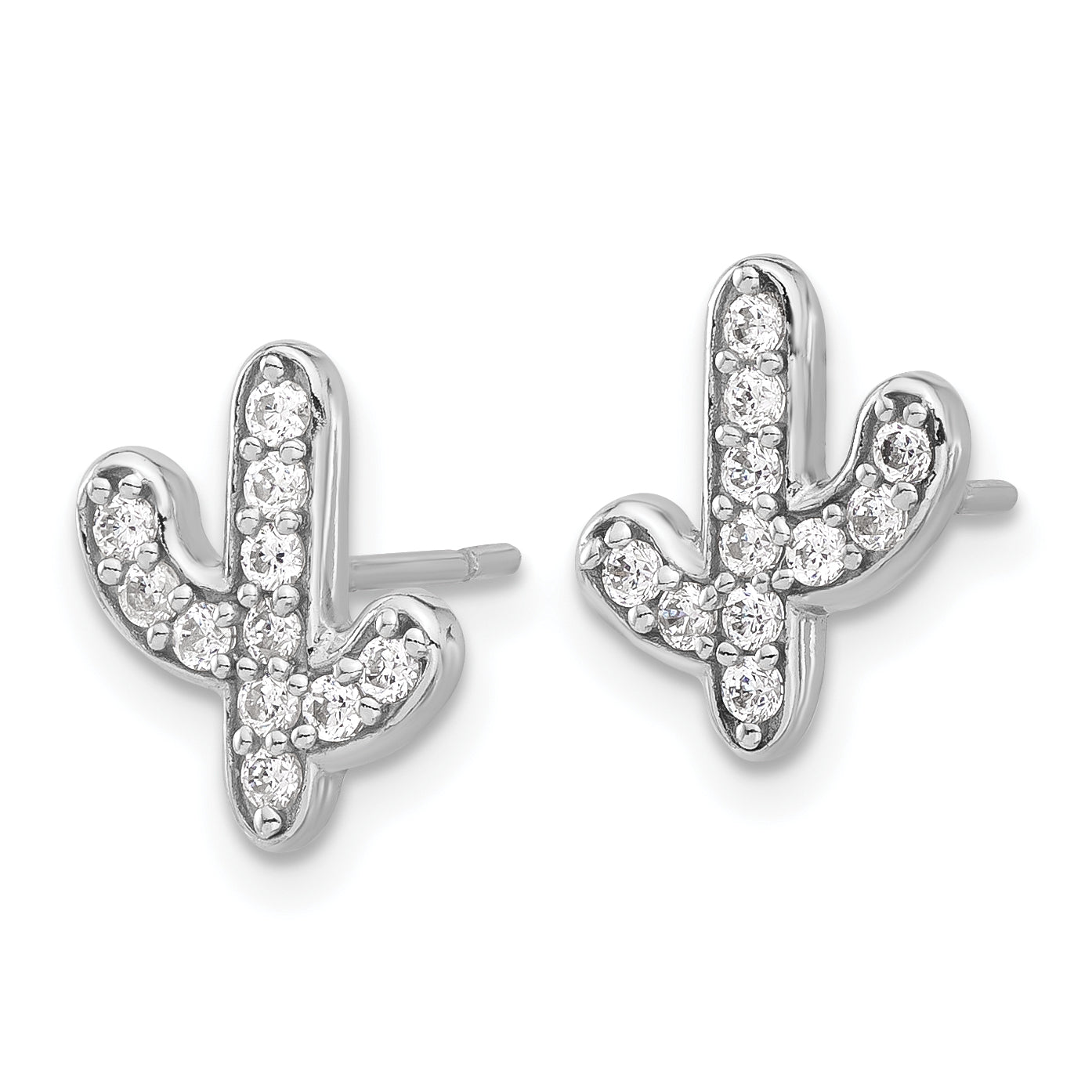Sterling Silver Rhodium-plated CZ Cactus Post Earrings Secondary image