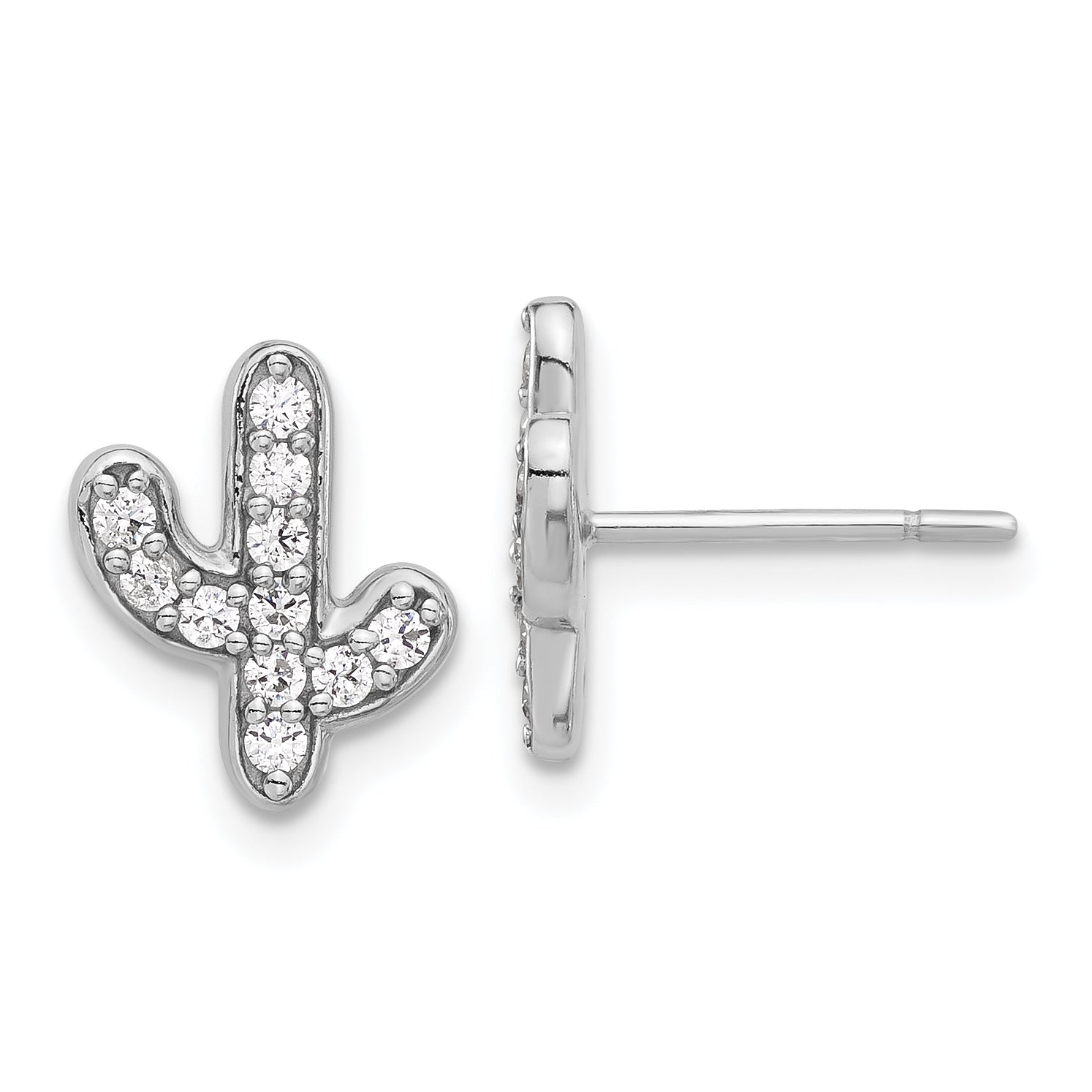 Sterling Silver Rhodium-plated CZ Cactus Post Earrings Main image