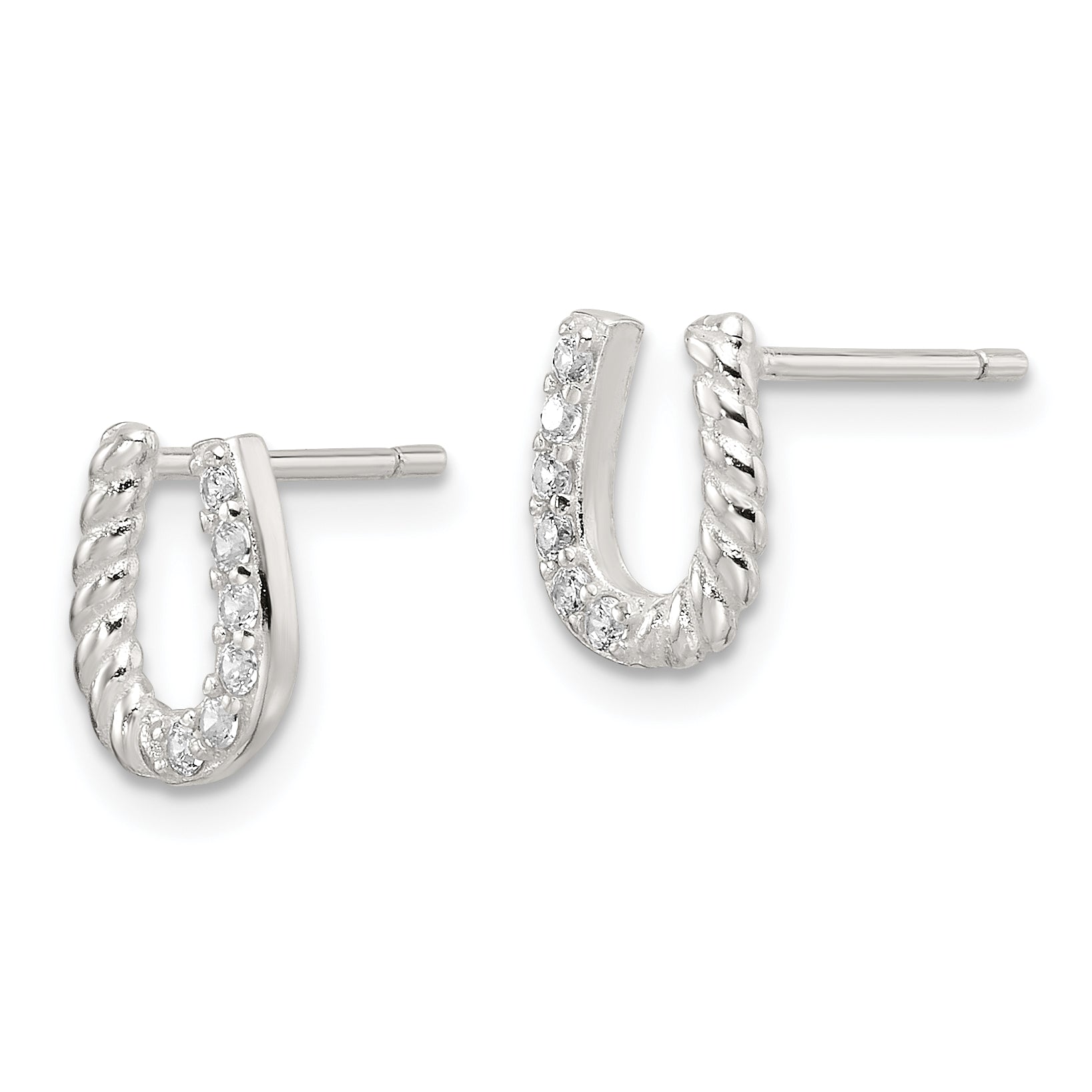 Sterling Silver E-Coating CZ Horseshoe Earrings Secondary image