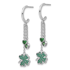 Pure Fire Sterling Silver Rhod-plated Green CZ Clover Heart Post Hoop Earri