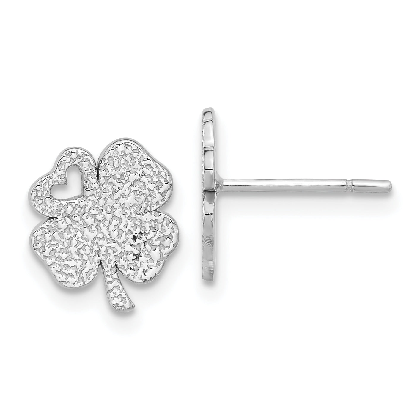 Sterling Silver Rhodium-plated Textured Clover Post Earrings Main image