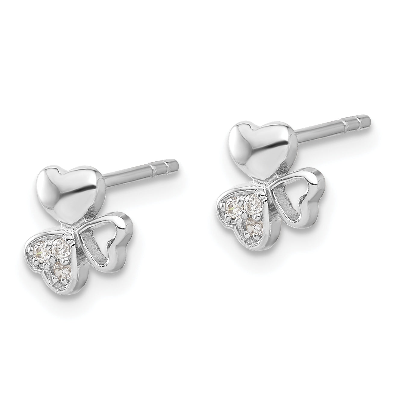 Sterling Silver Rhodium-plated CZ 3 Heart Post Earrings Secondary image