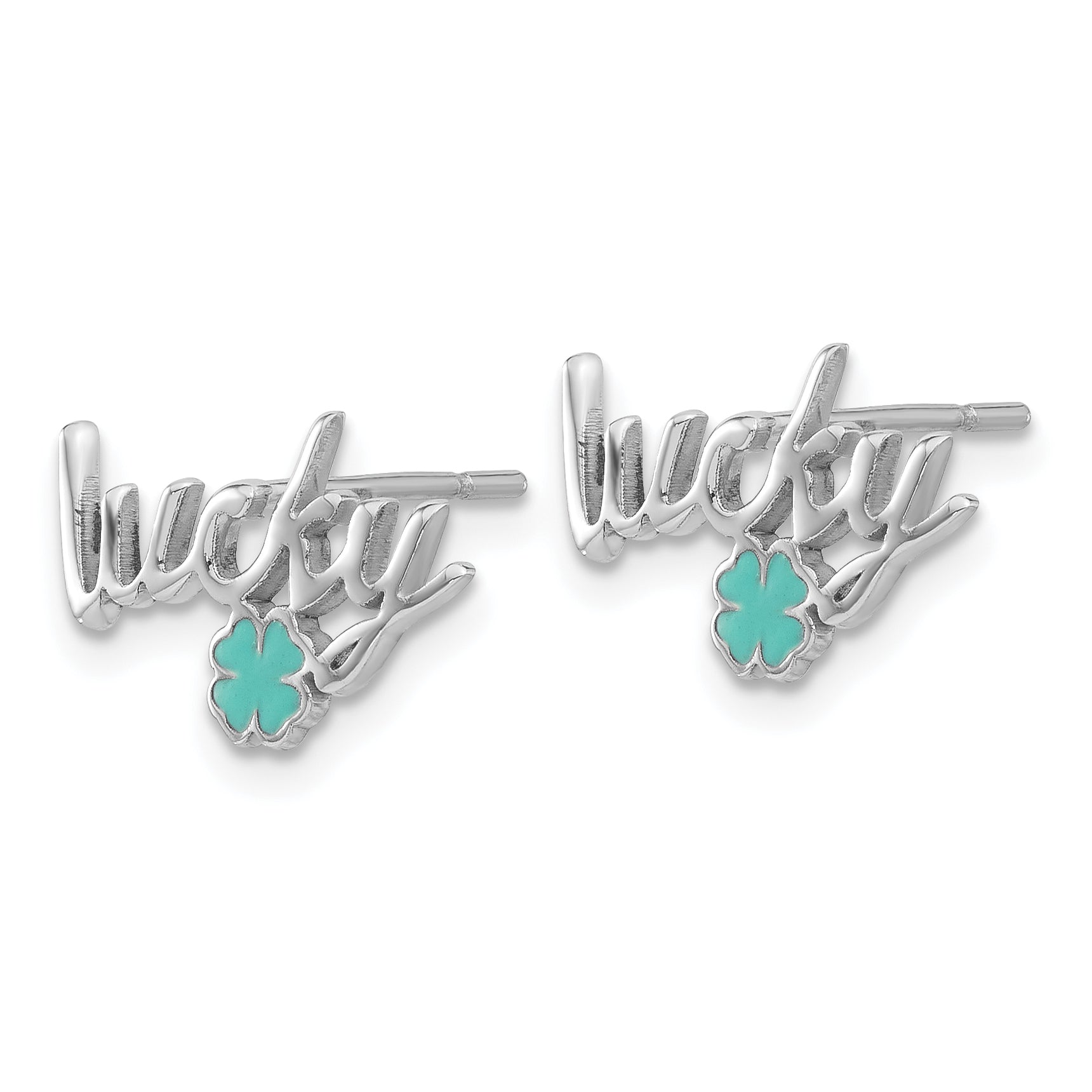 Sterling Silver Rhodium-plated Enamel Clover Lucky Post Earrings Secondary image