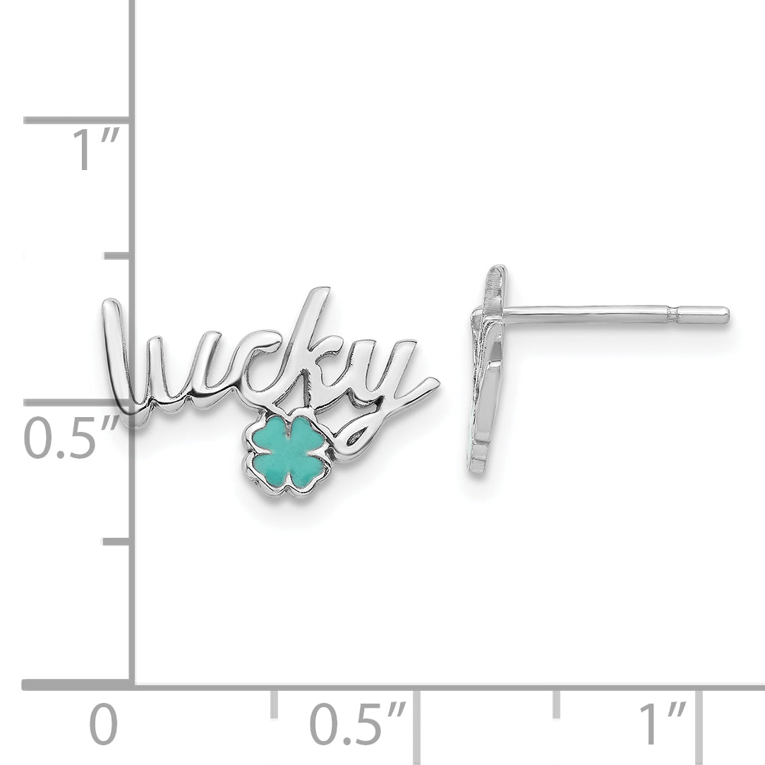 Sterling Silver Rhodium-plated Enamel Clover Lucky Post Earrings
