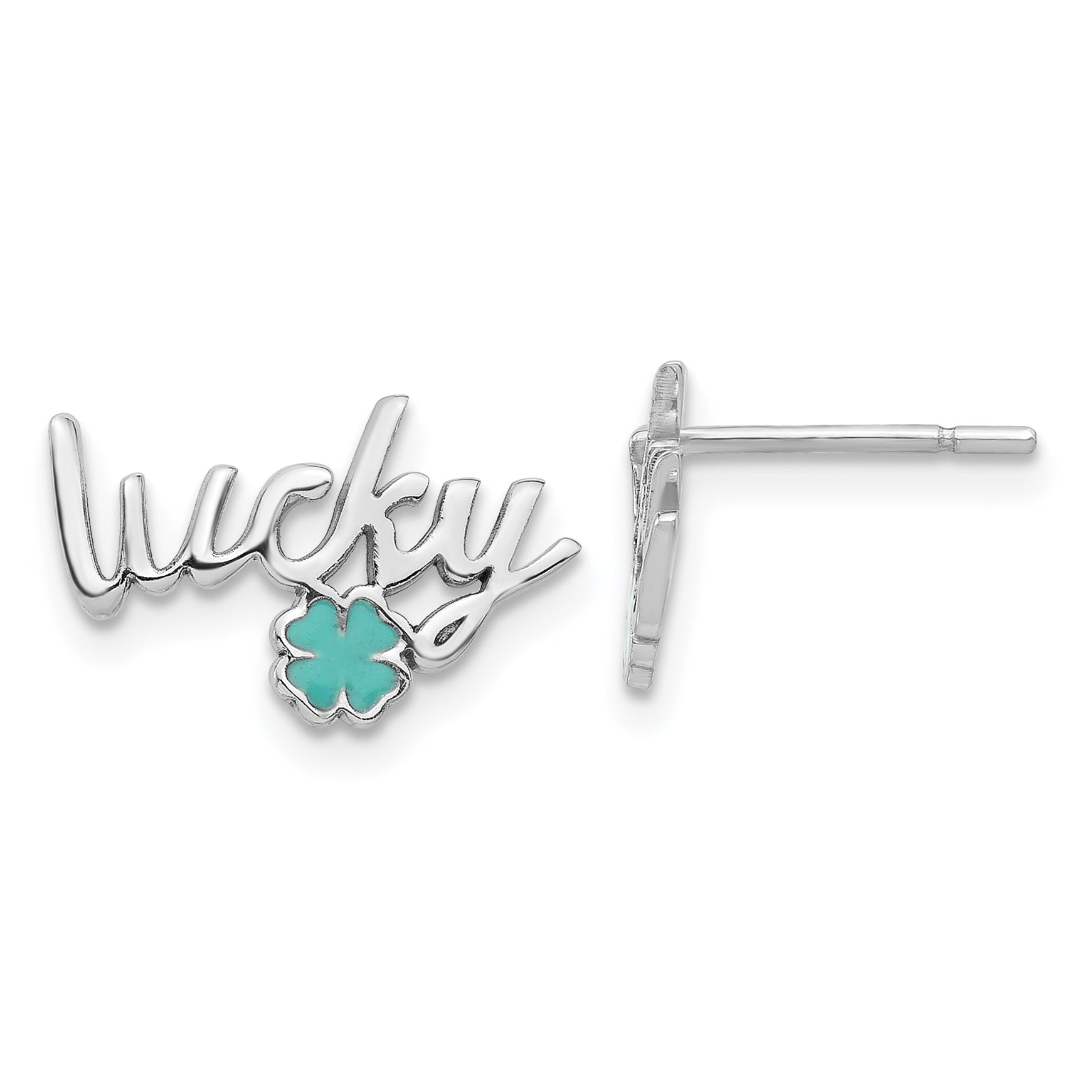Sterling Silver Rhodium-plated Enamel Clover Lucky Post Earrings Main image