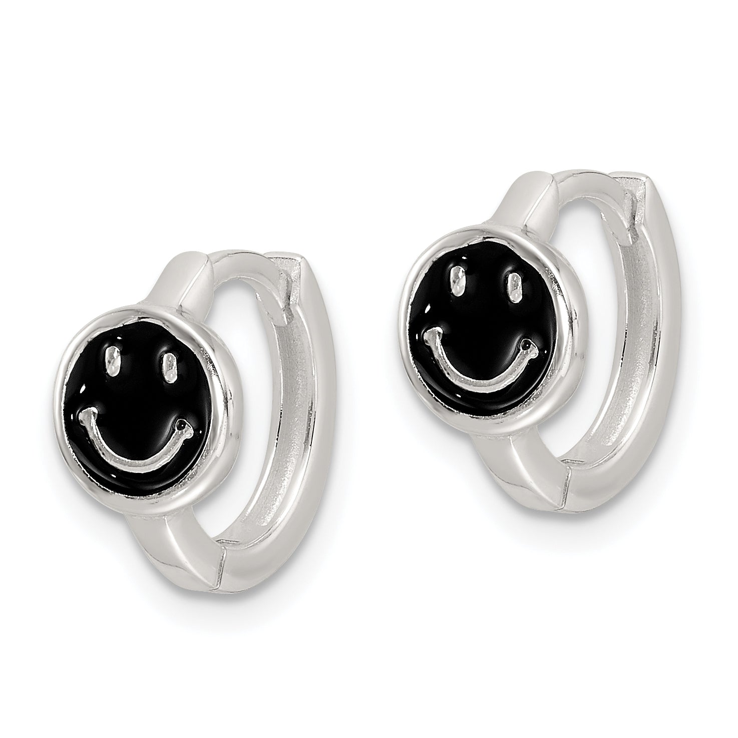 Sterling Silver E-Coating Black Enamel Smiley Face Hoop Earrings Secondary image