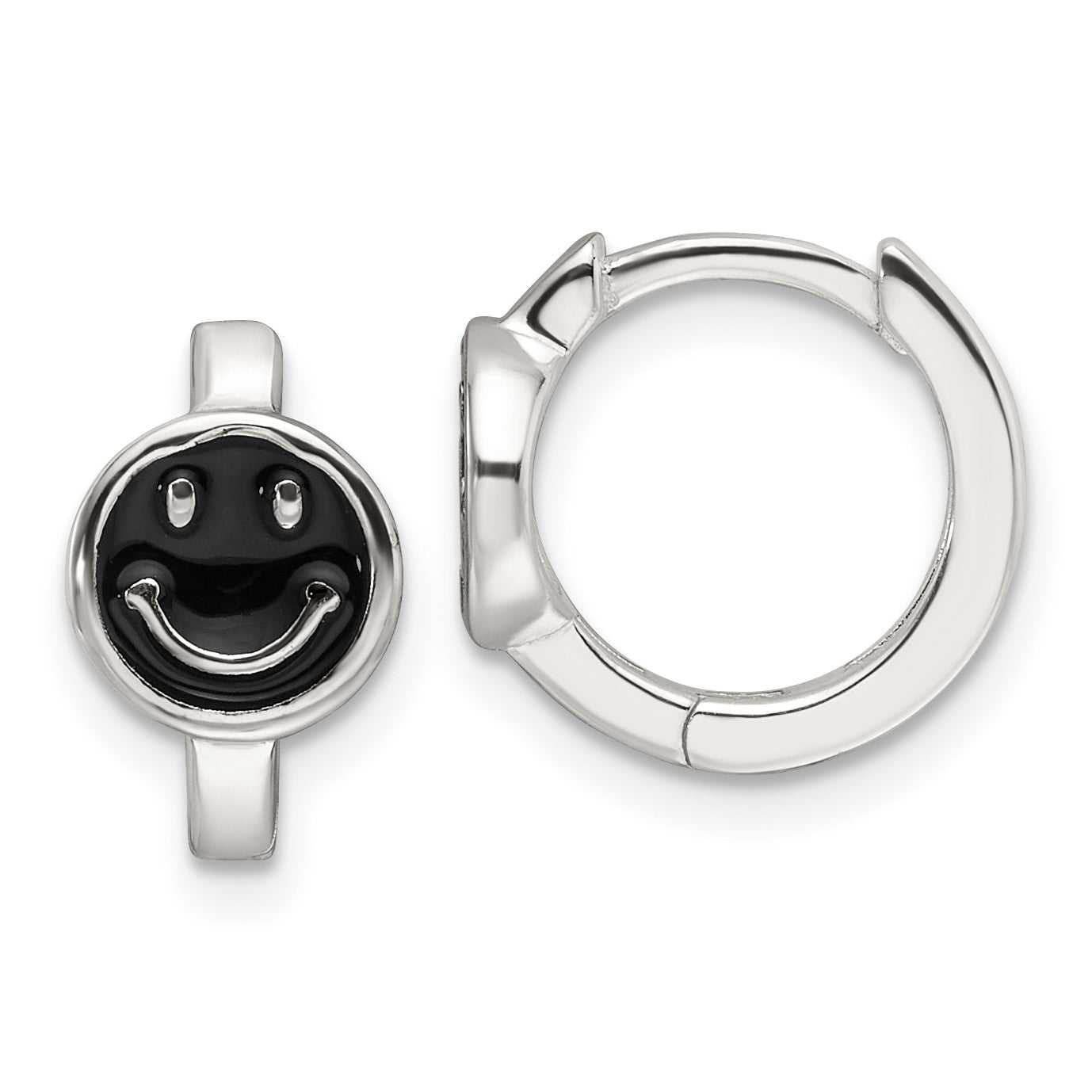 Sterling Silver E-Coating Black Enamel Smiley Face Hoop Earrings Main image