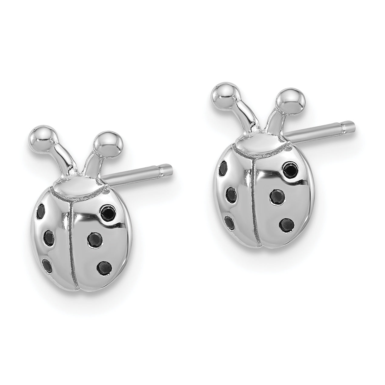 Sterling Silver Flash Platinum-plated Black Spinel Ladybug Post Earrings Secondary image