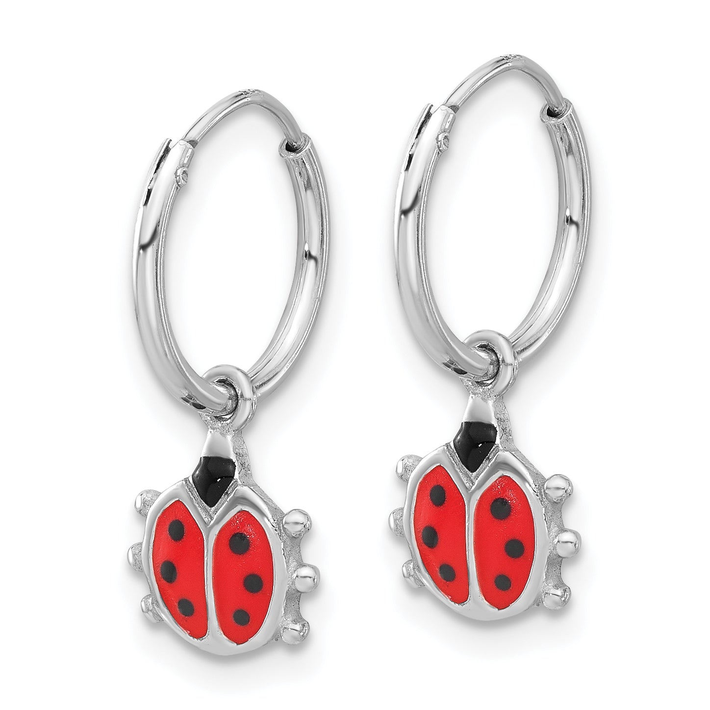 Sterling Silver Rhodium-plated Madi K Enamel Ladybug Hoop Earrings Secondary image