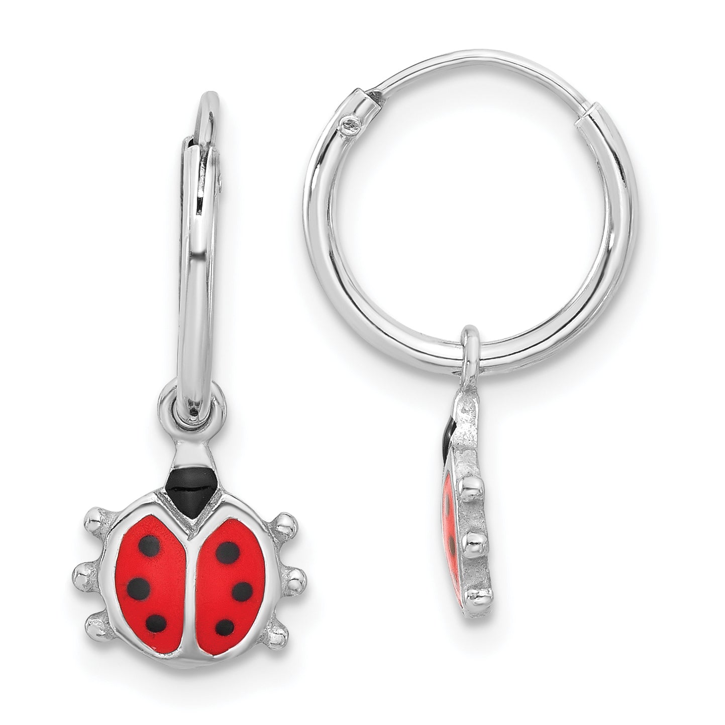 Sterling Silver Rhodium-plated Madi K Enamel Ladybug Hoop Earrings Main image