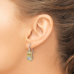 Sterling Silver and Gold Tone Black Enamel Owl Dangle Earrings