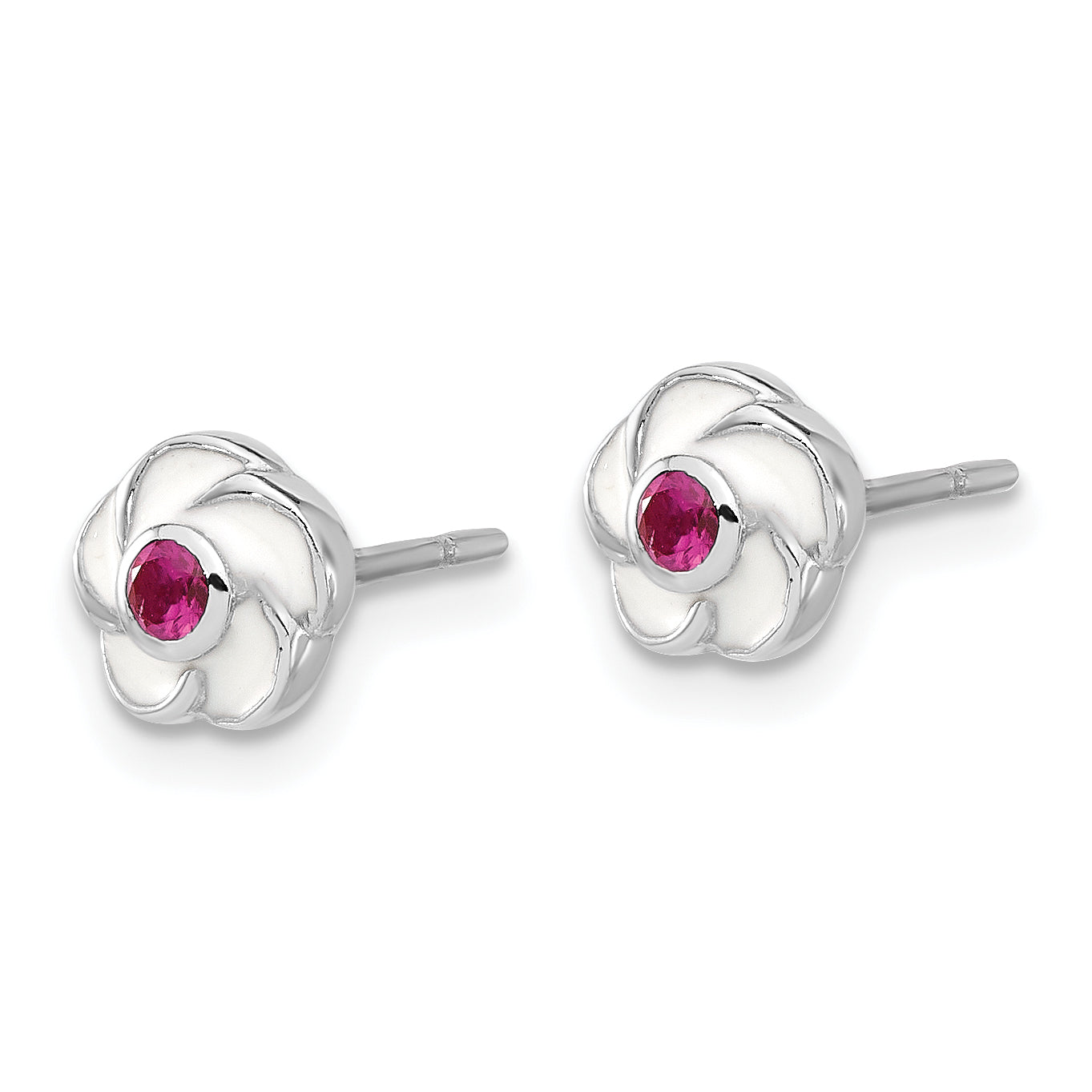 Sterling Silver Rhodium-plated Madi K Enamel Pink CZ Flower Post Earrings Secondary image