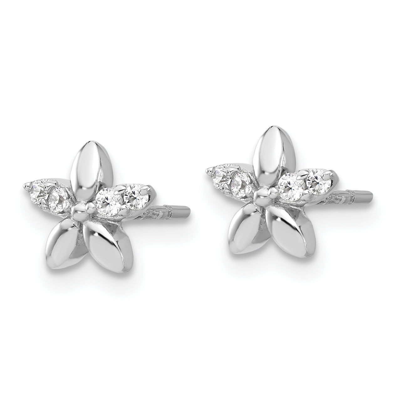 Sterling Silver Rhodium-plated CZ Flower Post Earrings Secondary image