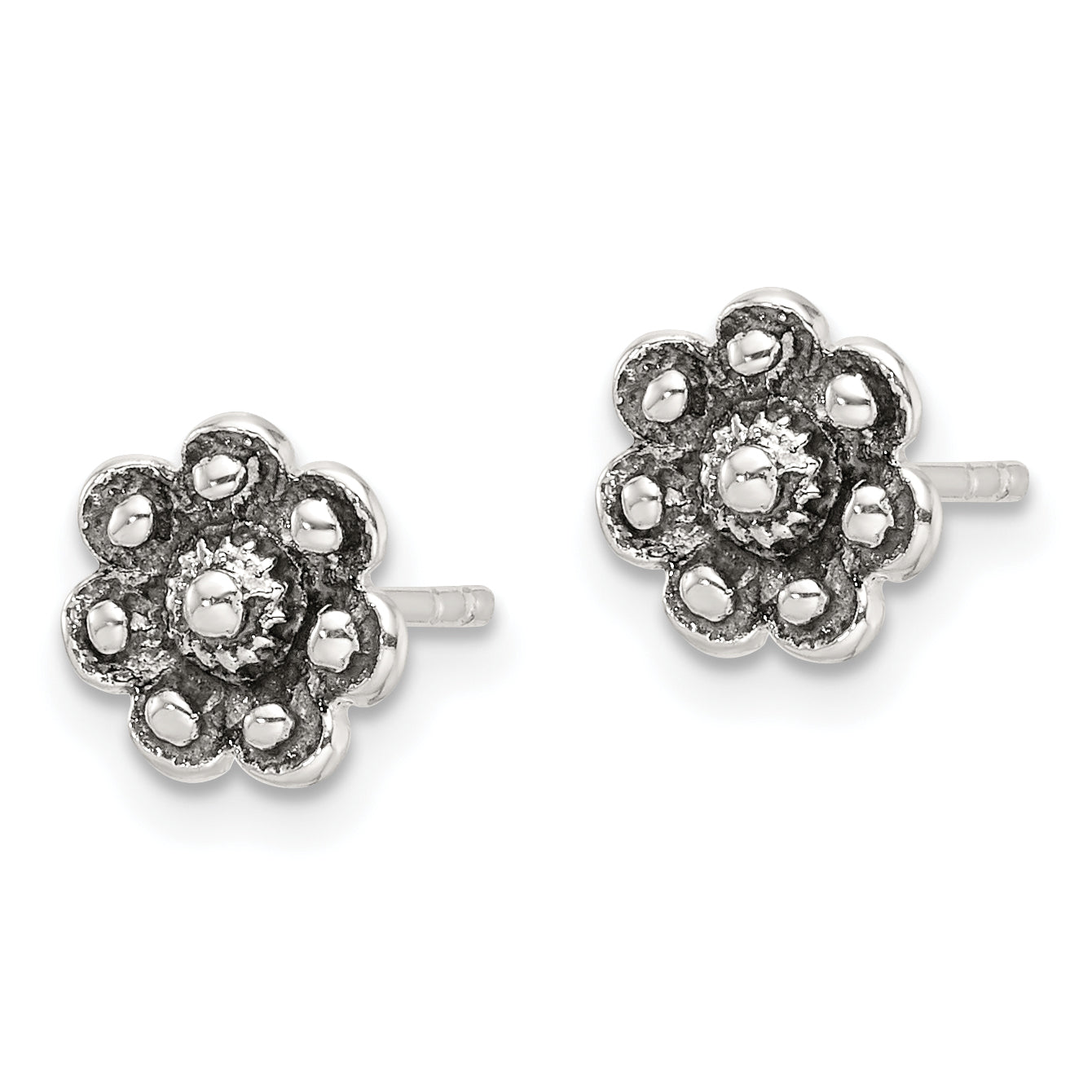 Sterling Silver Oxidized Flower Post Earrings Secondary image