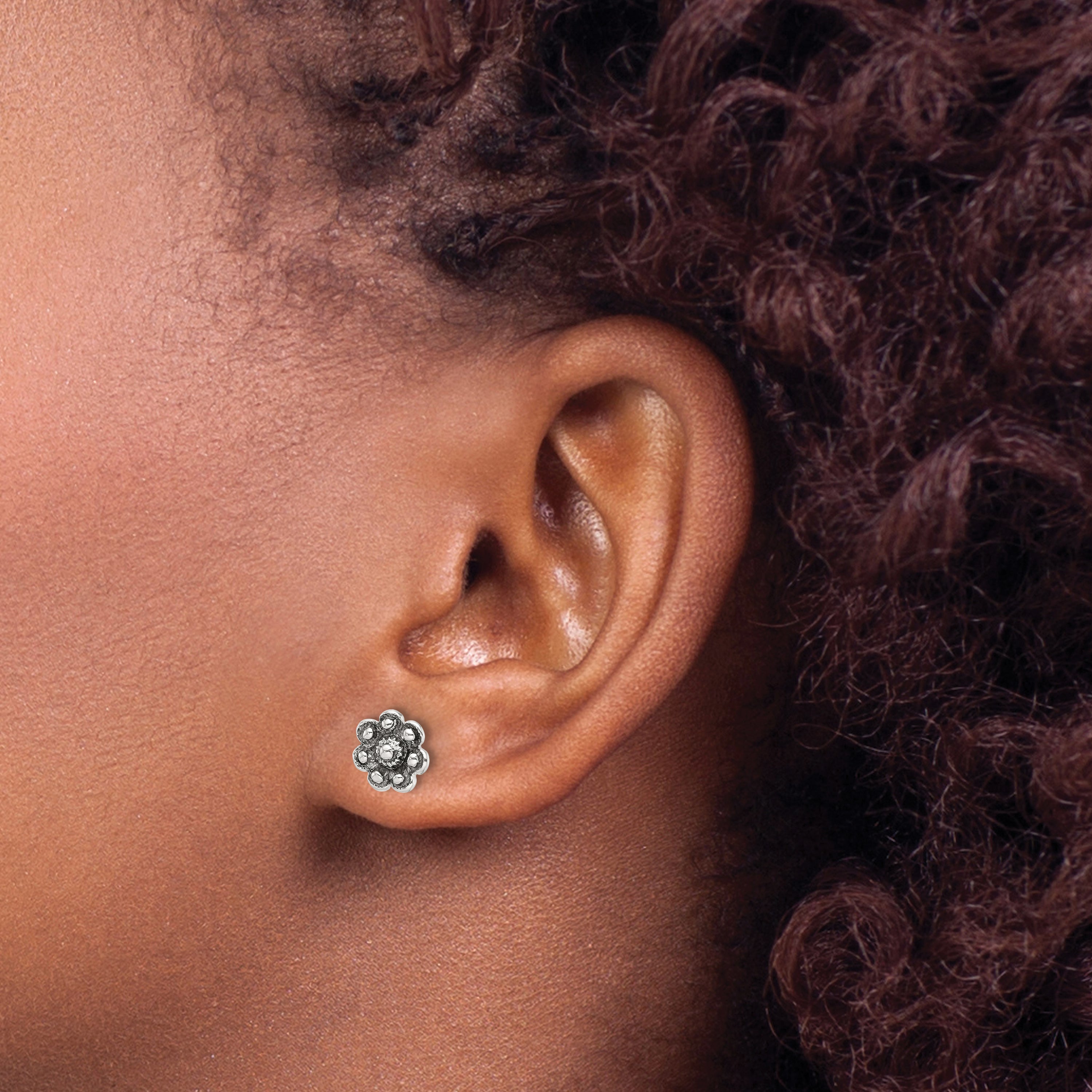 Sterling Silver Oxidized Flower Post Earrings