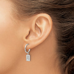 Sterling Silver E-coated Rose Dangle Post Hoop Earrings