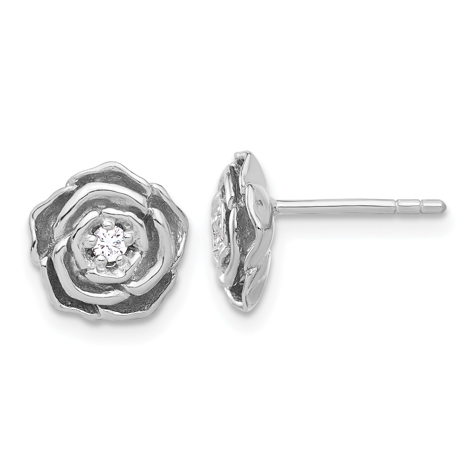 Sterling Silver Rhodium-plated CZ Flower Post Earrings Main image