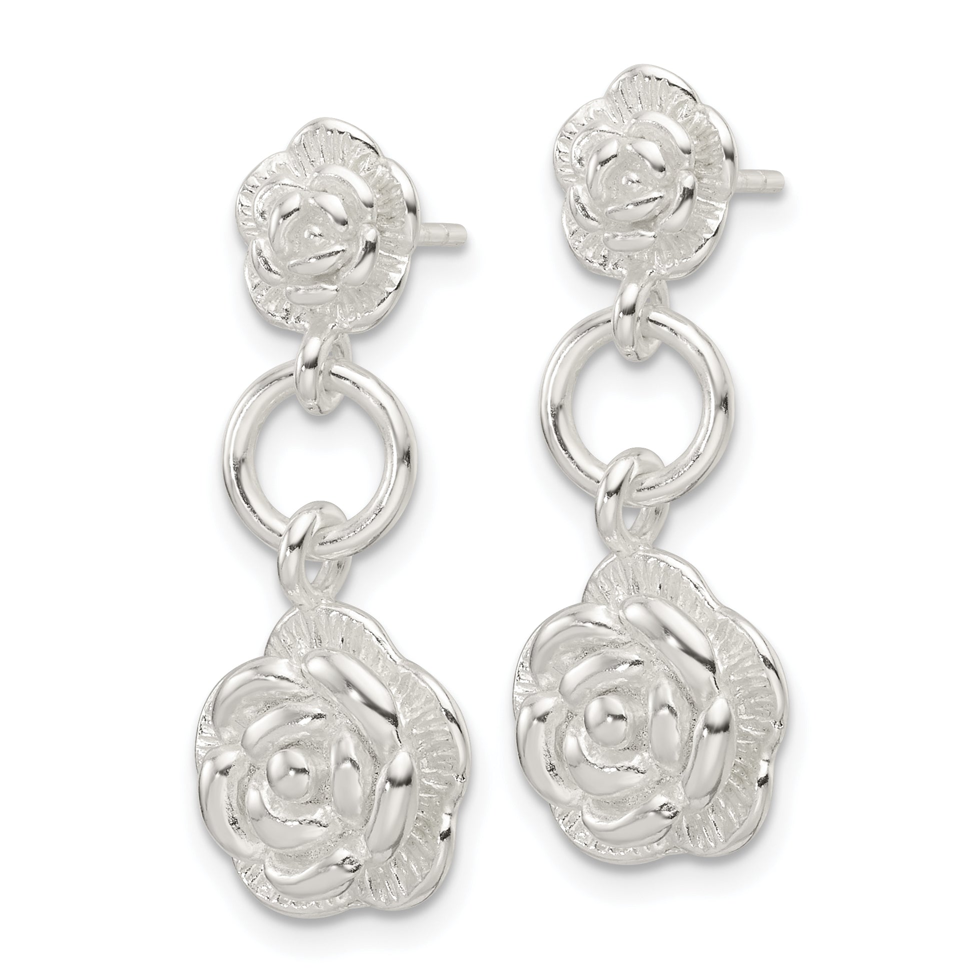 Sterling Silver E-Coating Rose Dangle Post Earrings Secondary image