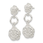 Sterling Silver E-Coating Rose Dangle Post Earrings